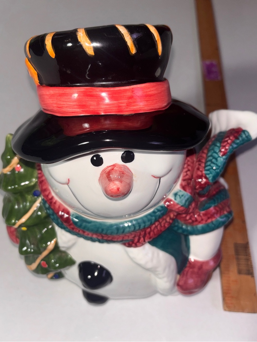 Vintage Giftco Ceramic Snowman Cookie Jar Holiday Decor Excellent Condition